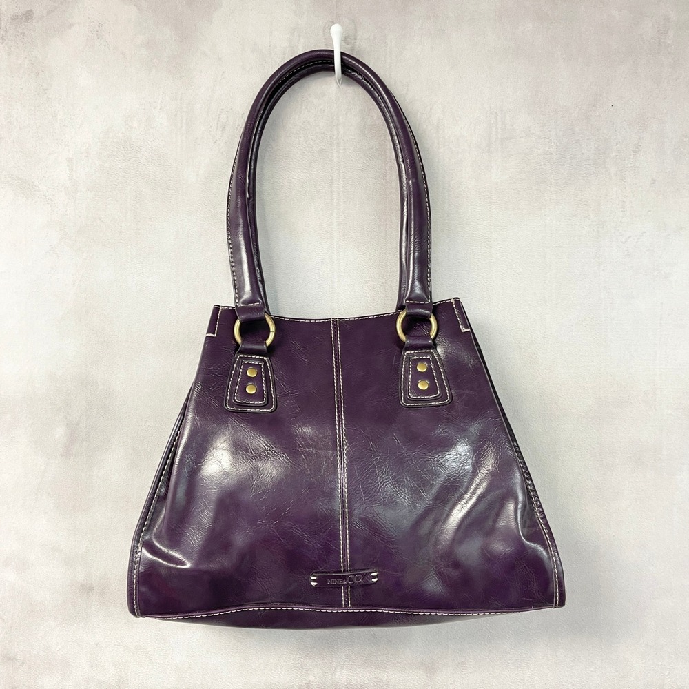 Nine & Co Shoulder Bag Medium Purple Faux Leather Glossy Y2K Indie Sleaze 2000s